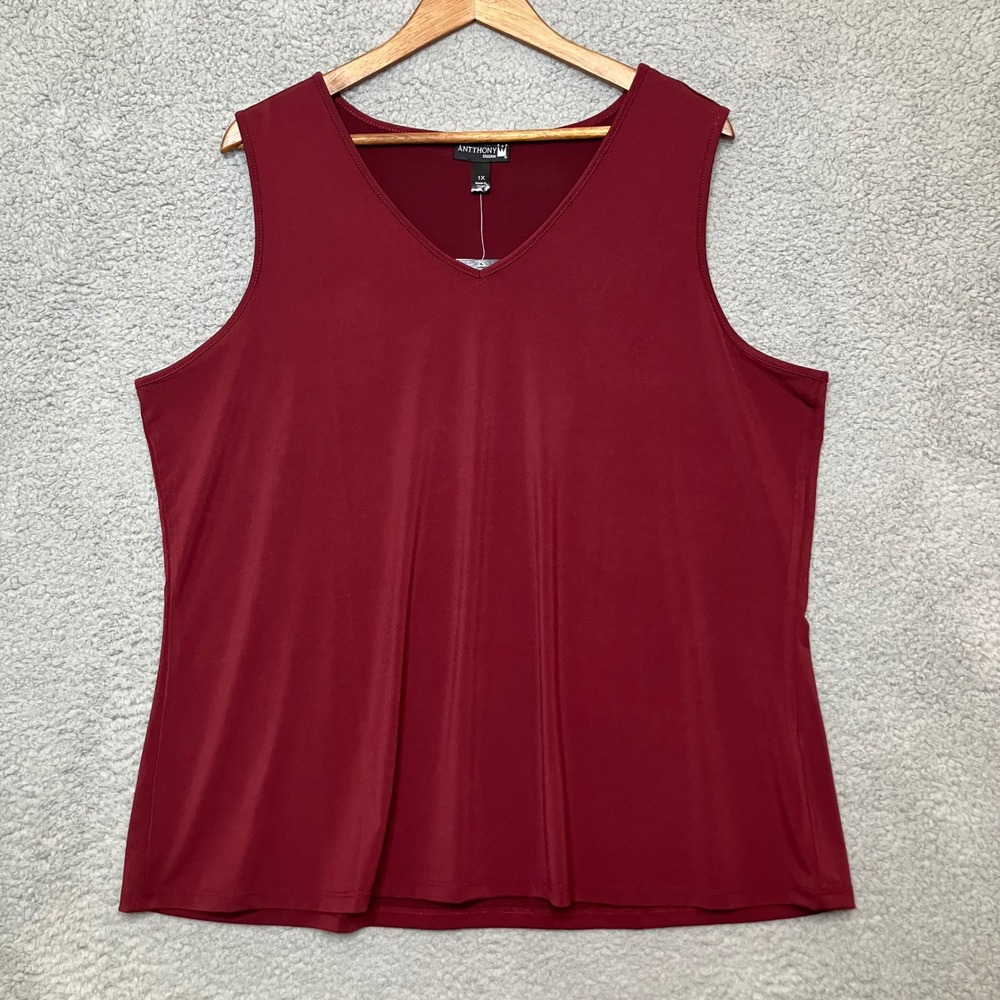 NWT Antthony Original Layering Tank Top Women 1X Burgundy V-Neck Sleeveless Cami